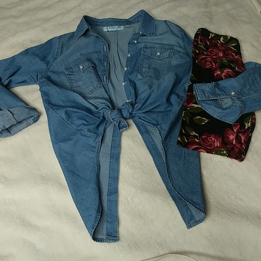 Chambray Button Down Shirt w Leggings